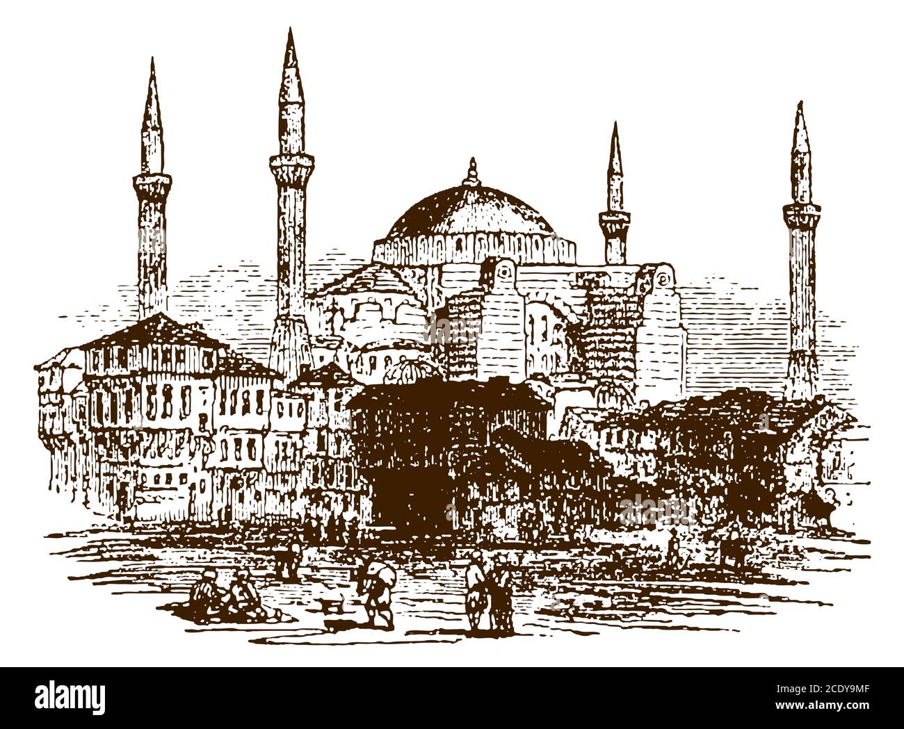 Exterior view of the historic Hagia Sophia in Istanbul, after an antique illustration from the 19th century Stock Vector