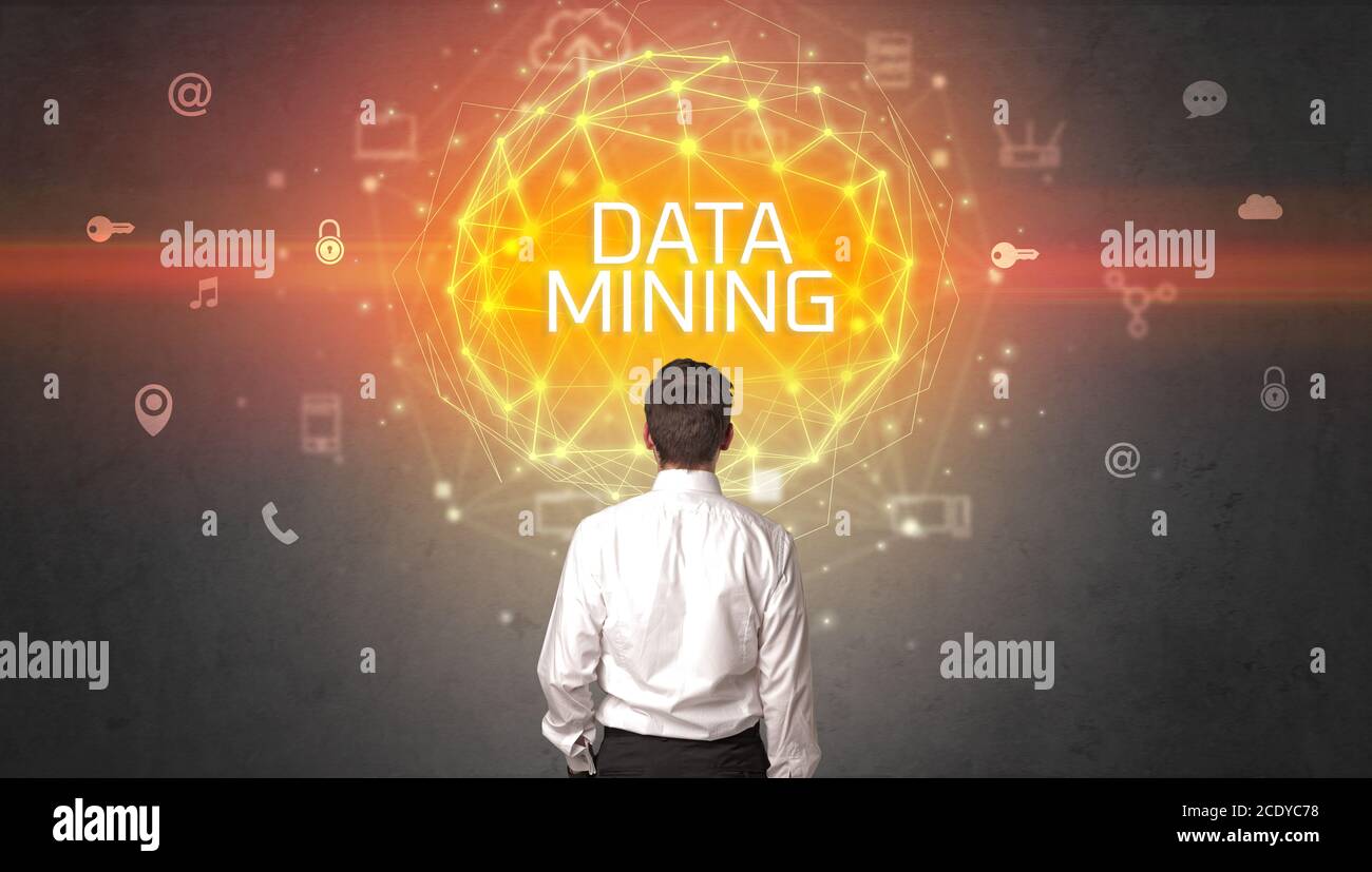 Rear view of a businessman with DATA MINING inscription, online ...