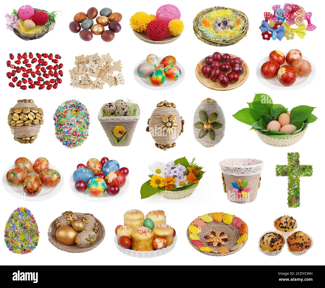 Homemade objects for decorating Easter compositions  isolated set Stock Photo