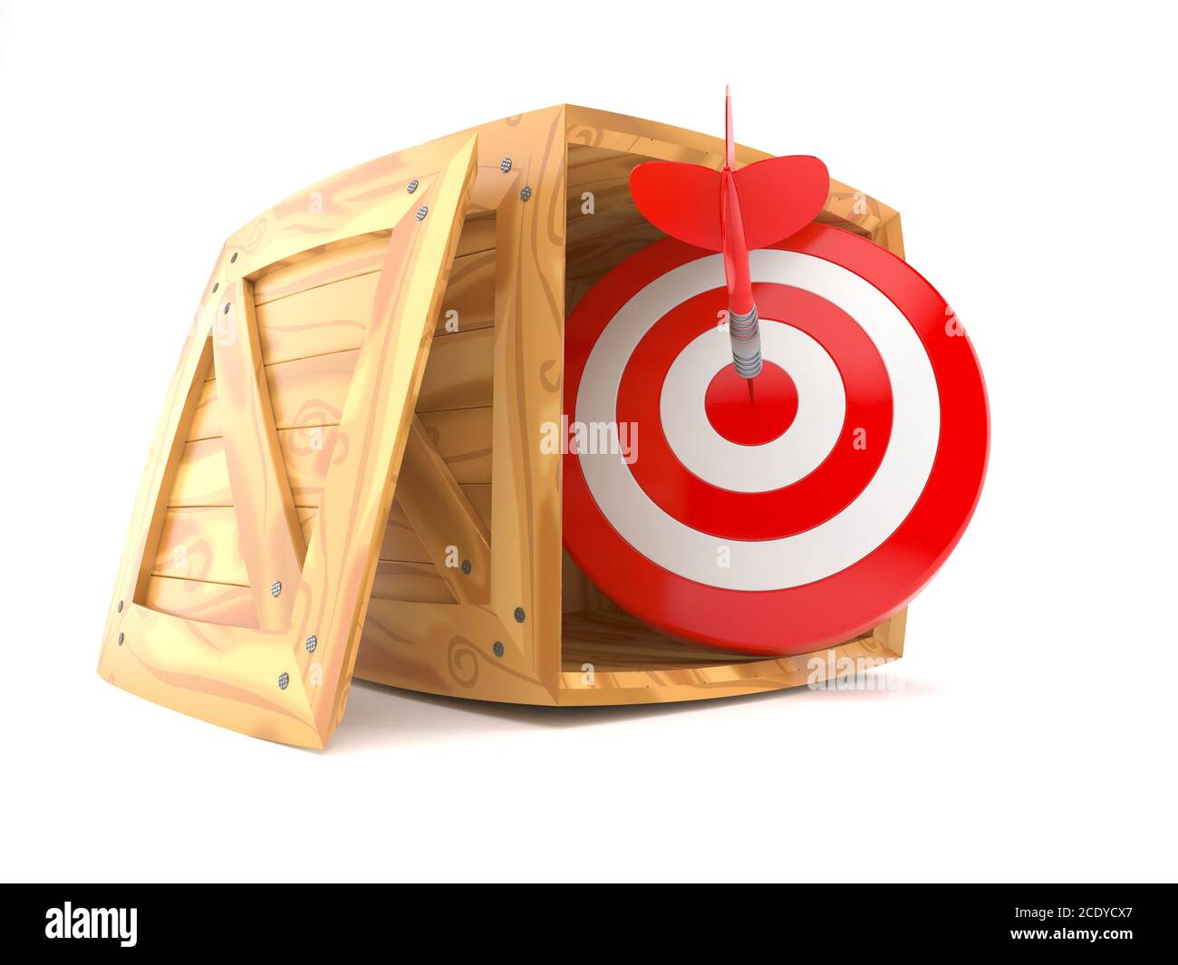 Crate with bull's eye isolated on white background Stock Photo