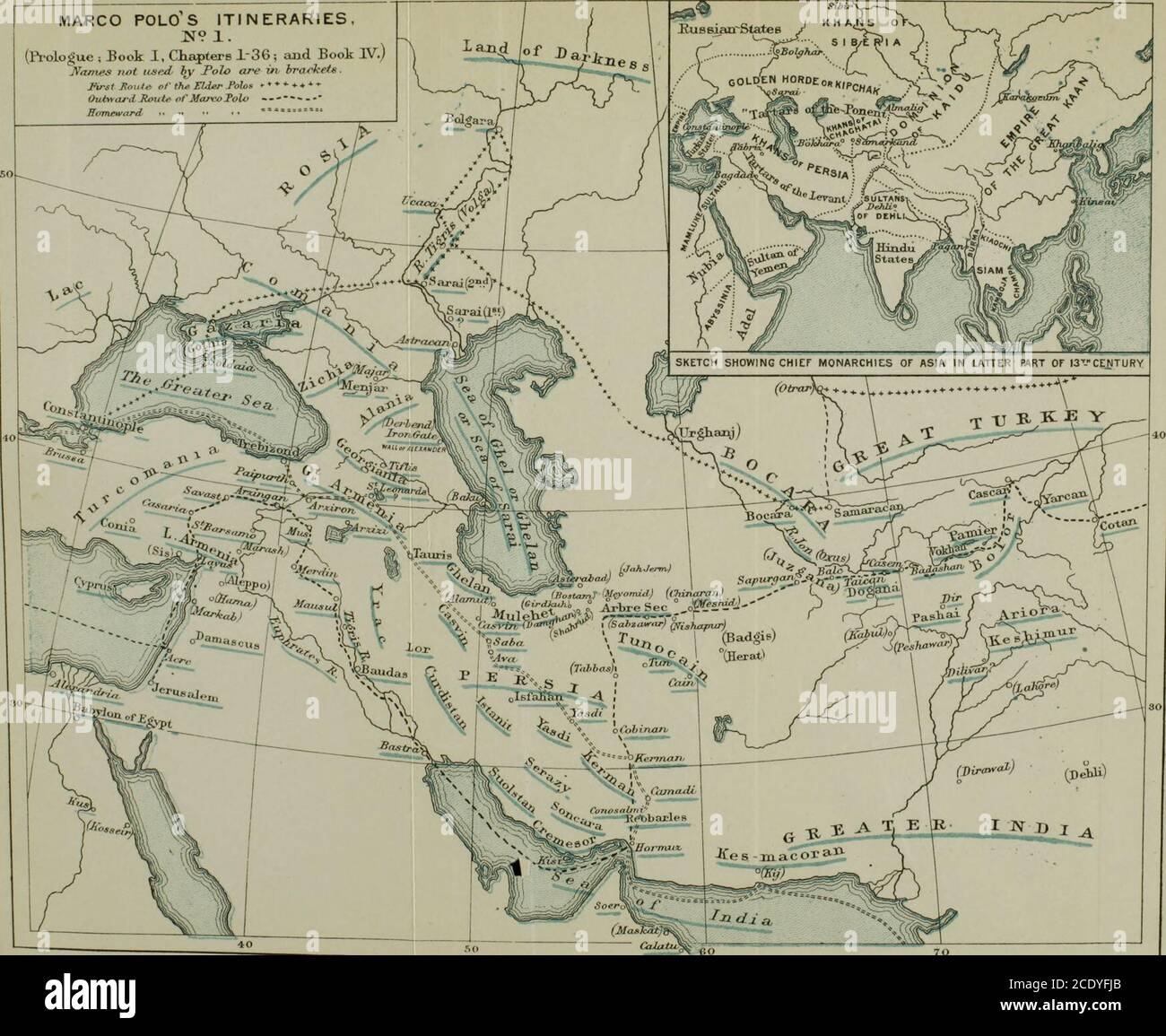 The book of Ser Marco Polo : the Venetian concerning the kingdoms and  marvels of the East . iinm** H,,,,,, « marco polos itineraries,:n? i.  (Prologue ; Book I, Chapters 136;