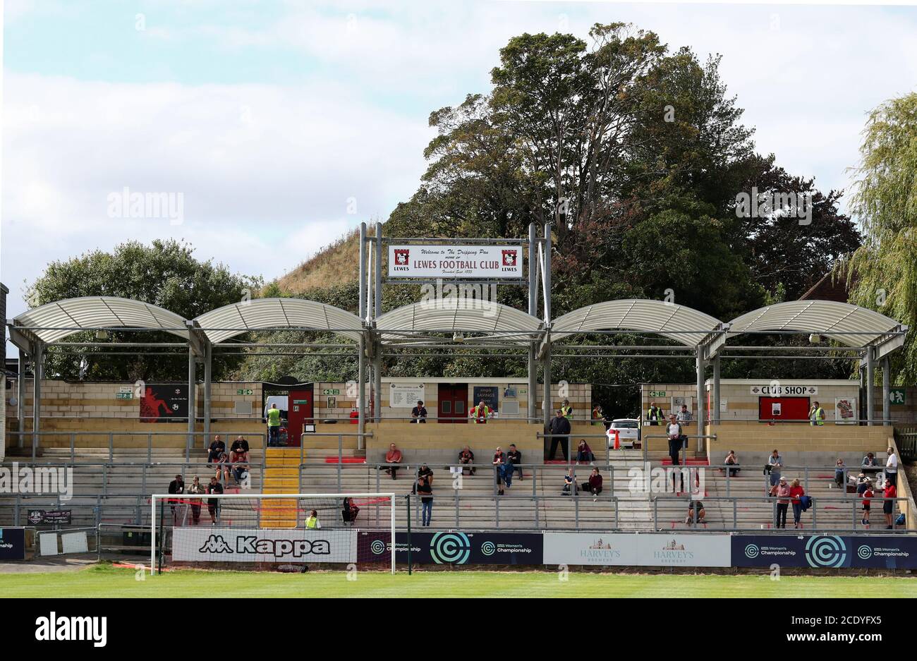 A general view of socially distanced fans in the stands during the pre