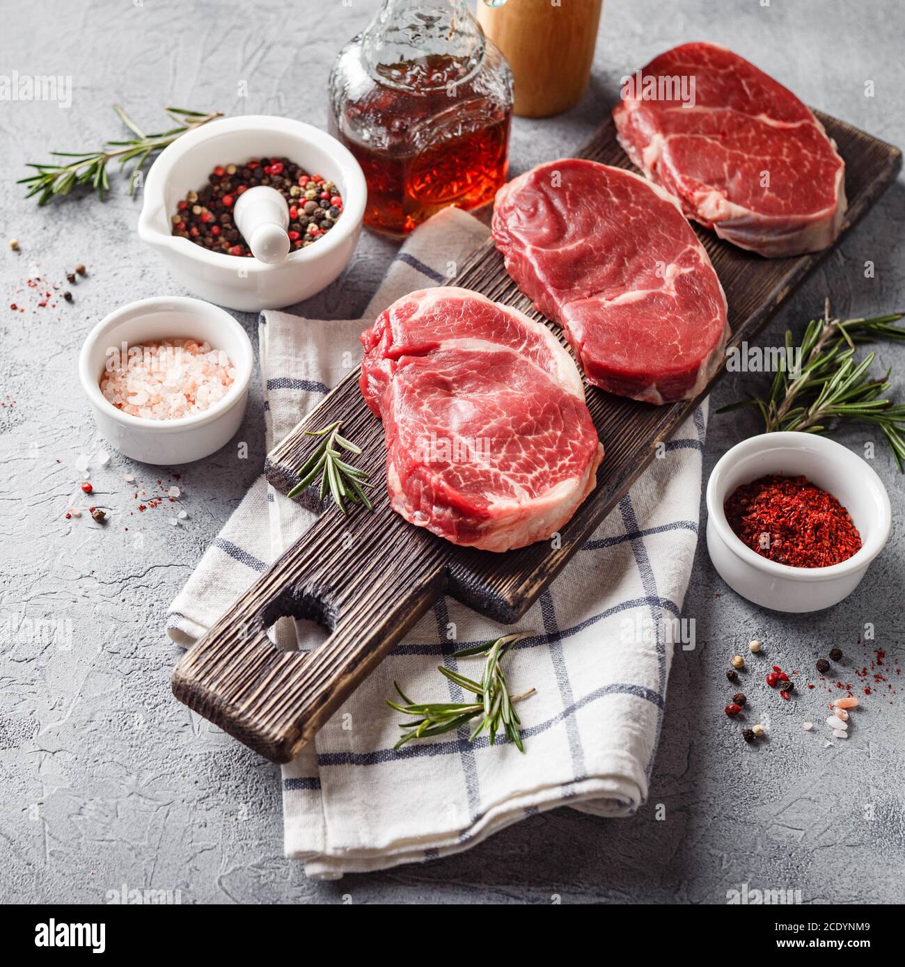 Shoulder cut, suitable for grilling and pan. Stock Photo
