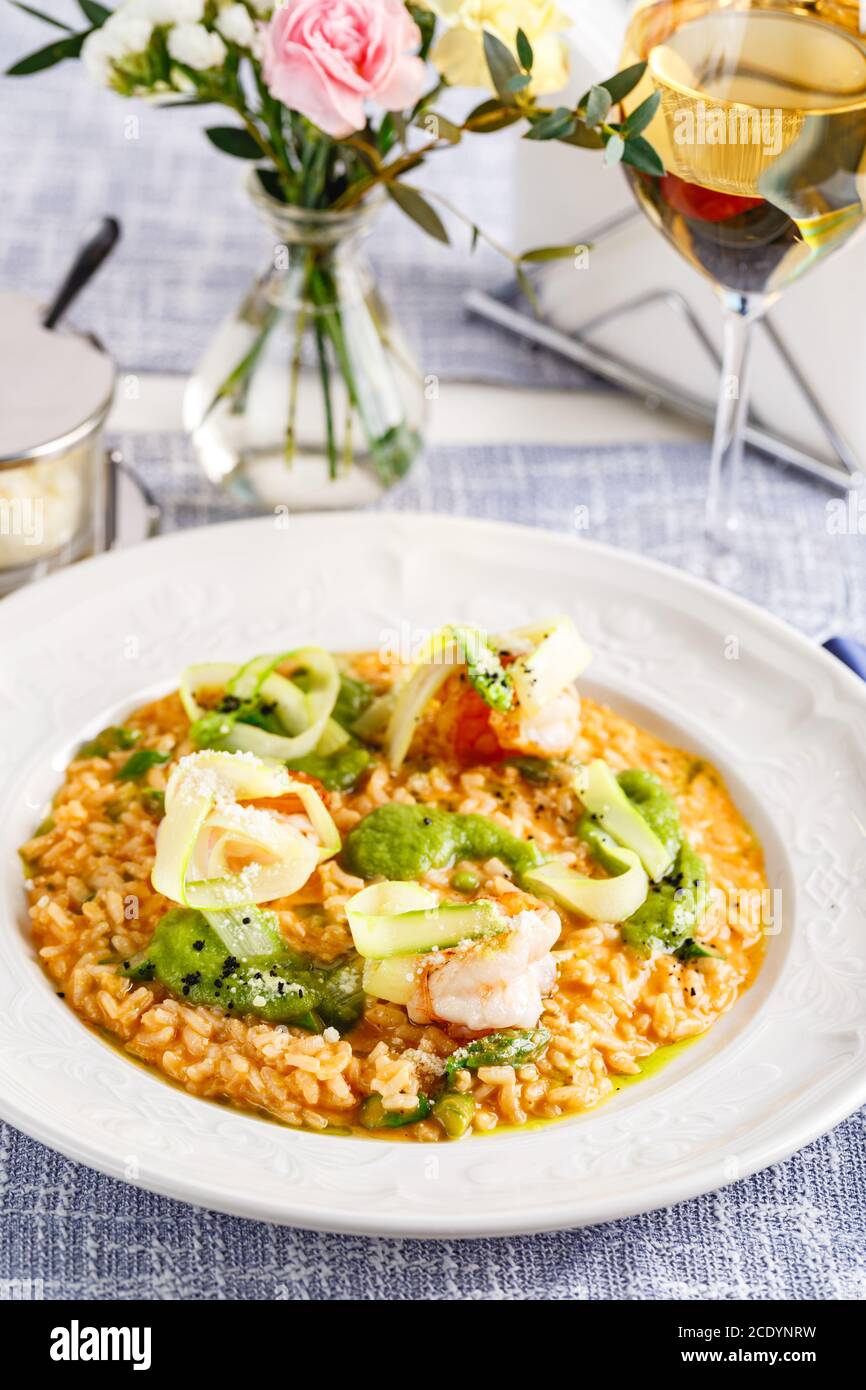 Italian risotto with asparagus and shrimp Stock Photo Alamy
