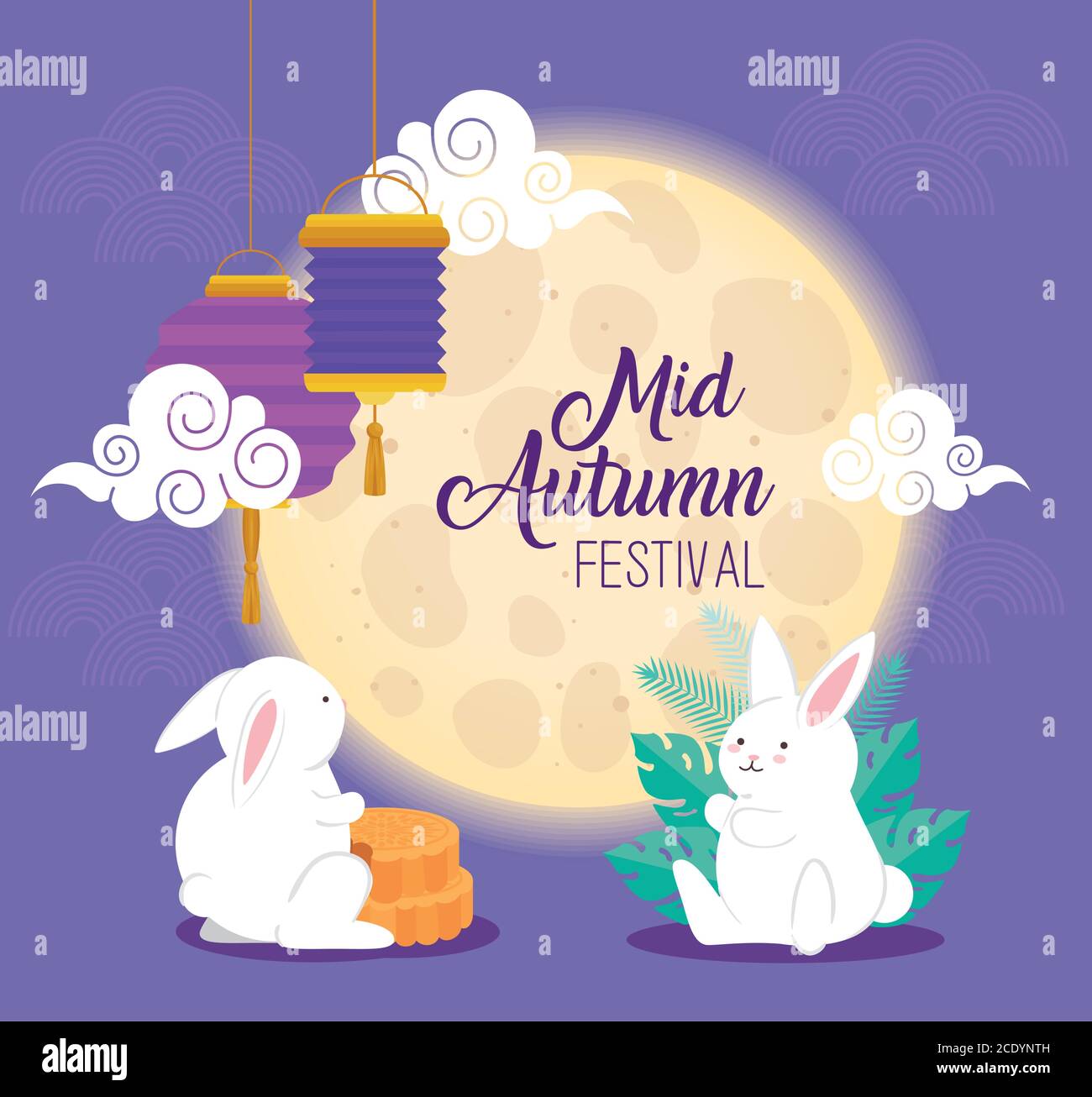 moon and rabbits with mooncakes and lanterns of happy mid autumn ...