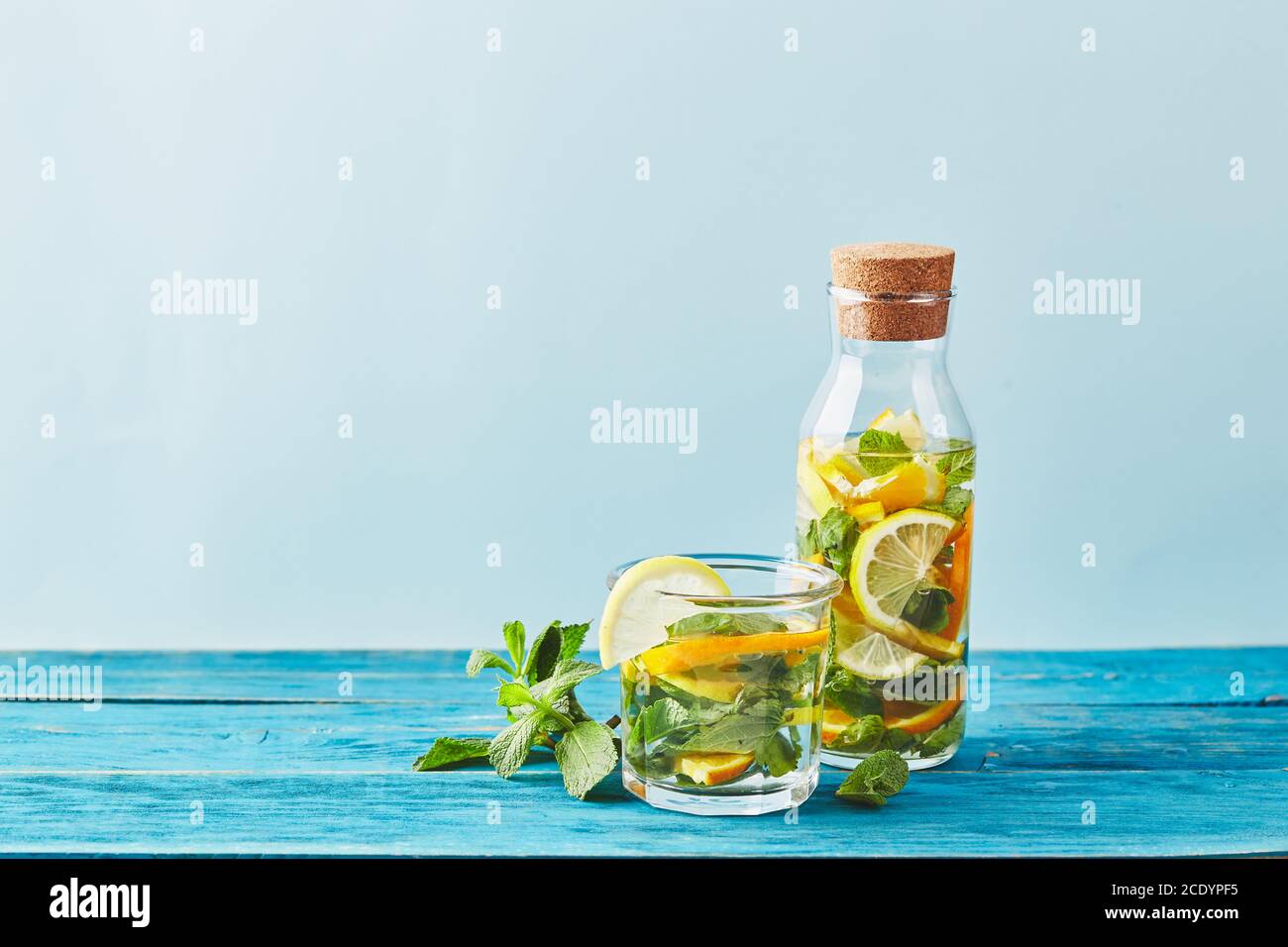 Fresh cool lemon-mint water, cocktail, detox drink. Stock Photo