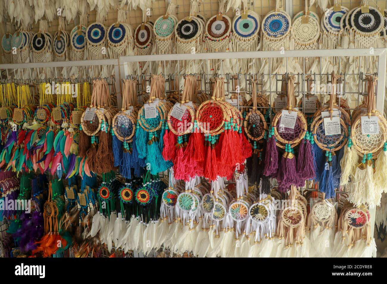 Variety of Dream Catcher done by Bali locals display in a shopl. Indonesia.  Colorful dream catcher displayed for sale. Selective focus Stock Photo -  Alamy