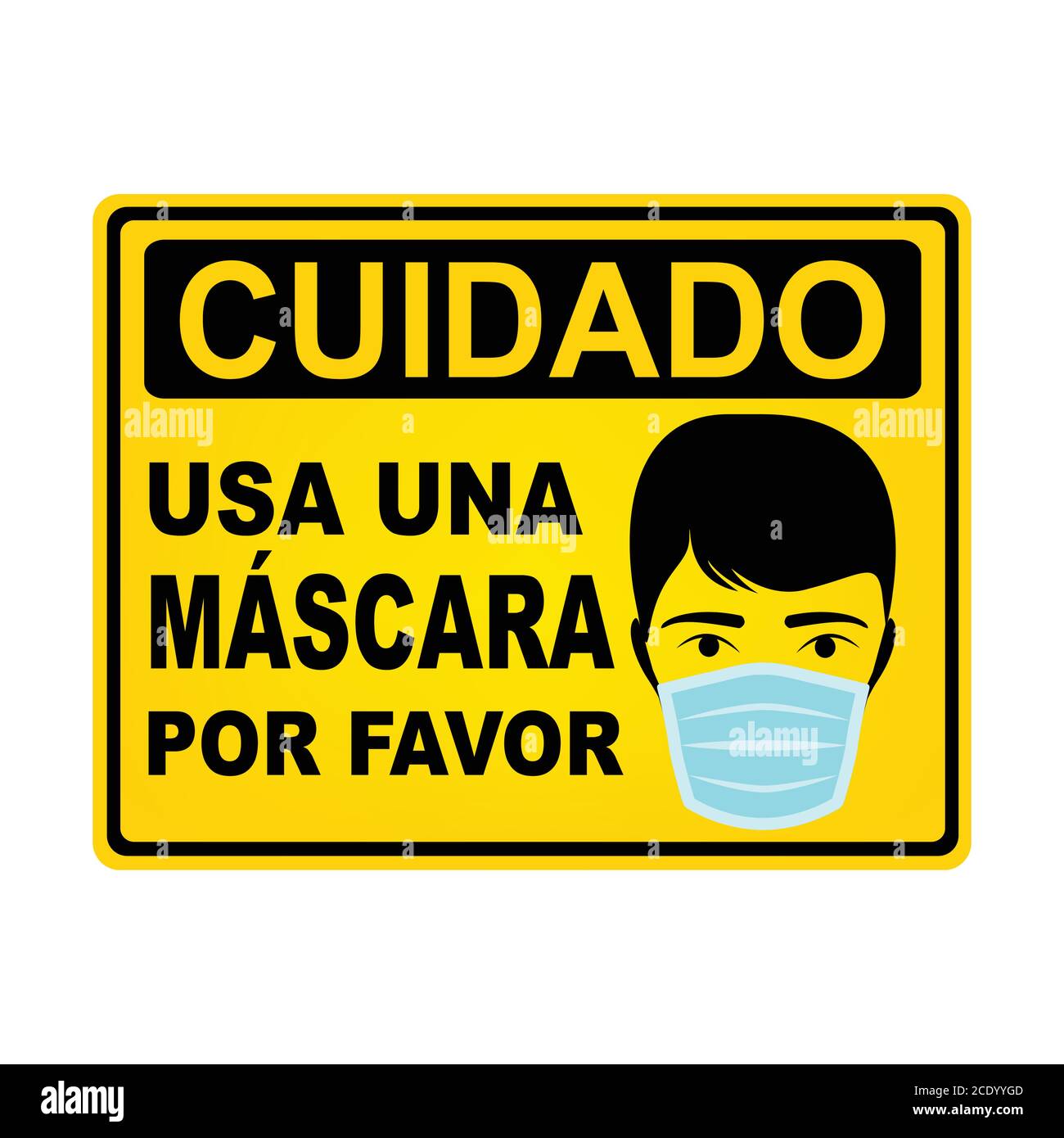 Wear a mask caution sign in Spanish language, vector design Stock
