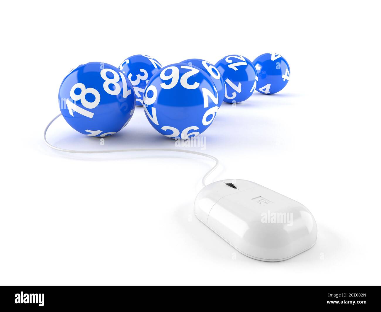 Lottery balls with computer mouse isolated on white background Stock