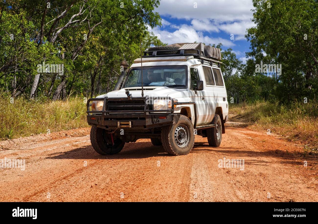 Western Australia – Outback track with 4WD car at the at the savanna Stock Photo