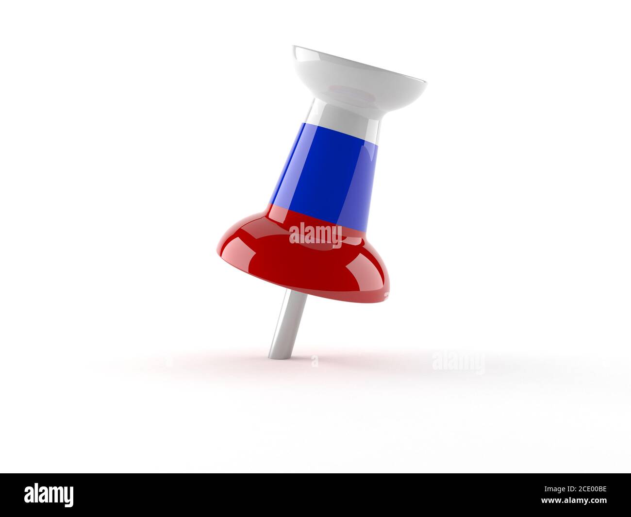 Thumbtack with russian flag isolated on white background Stock Photo