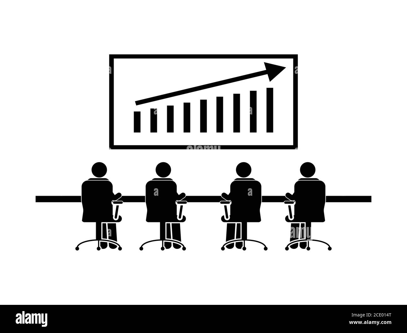 Team Business Sales Meeting. Pictogram depicting group corporate company meeting discussing regarding sales profits revenue growth. EPS vector Stock Vector