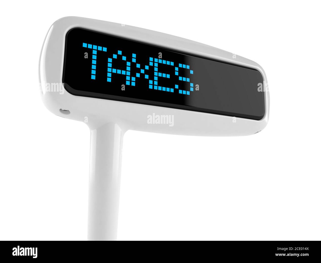 Cash register LCD with taxes text isolated on white background Stock