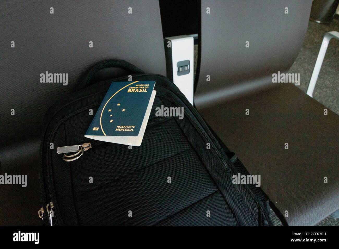 Travel concept. image. Brazilian passport near a backpack Stock Photo