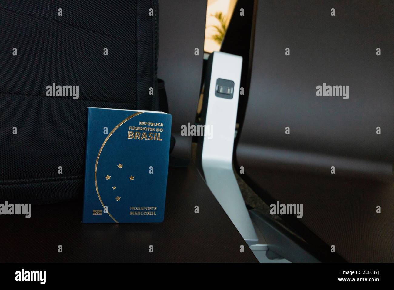 Travel concept. image. Brazilian passport near a backpack Stock Photo