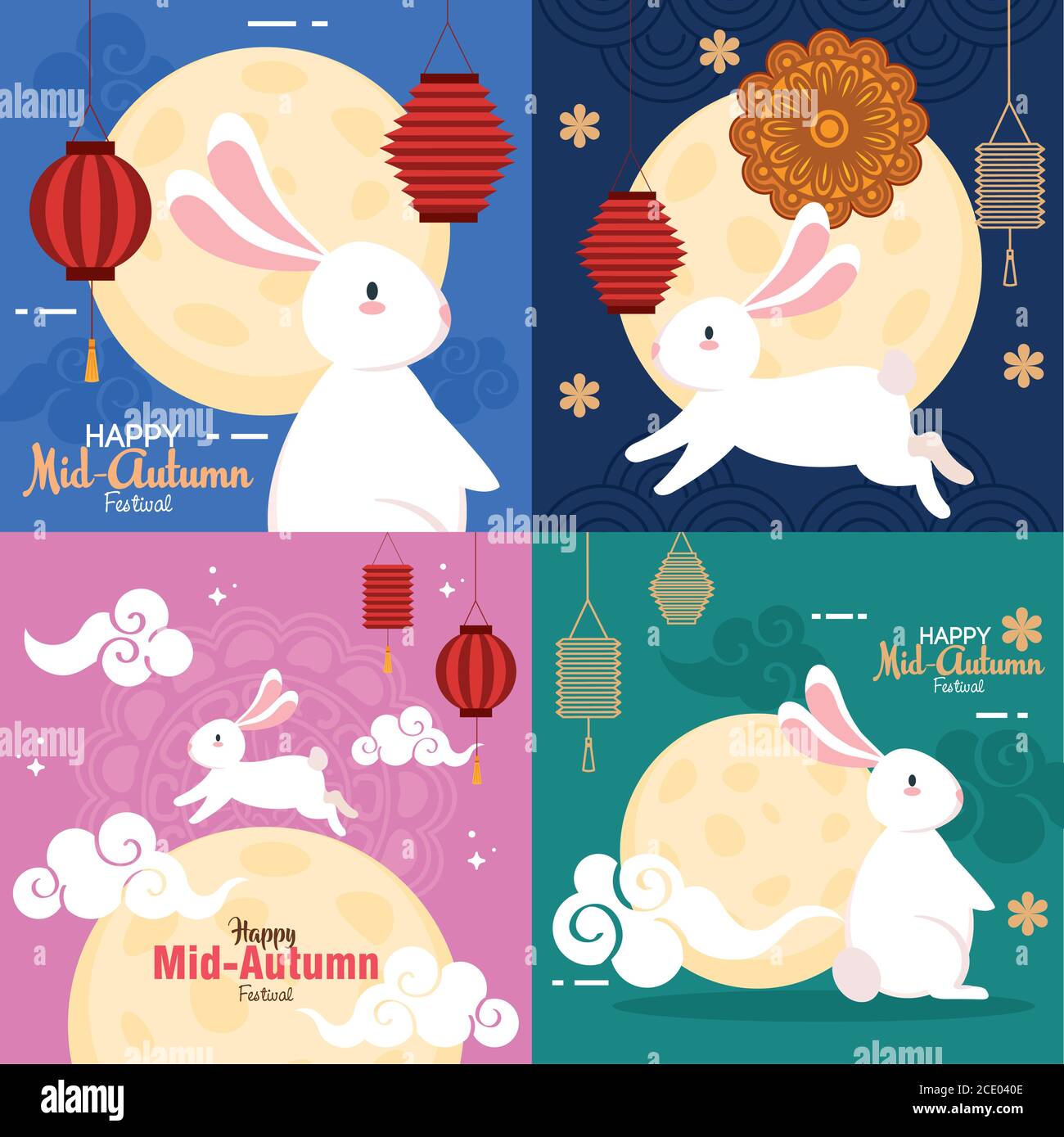 frames with rabbits moons and lanterns of happy mid autumn festival ...