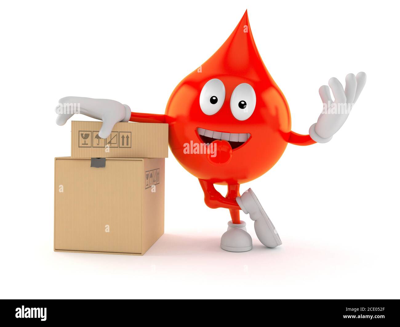 Blood Drop Box Blood drop character with stack of boxes isolated on white background ...