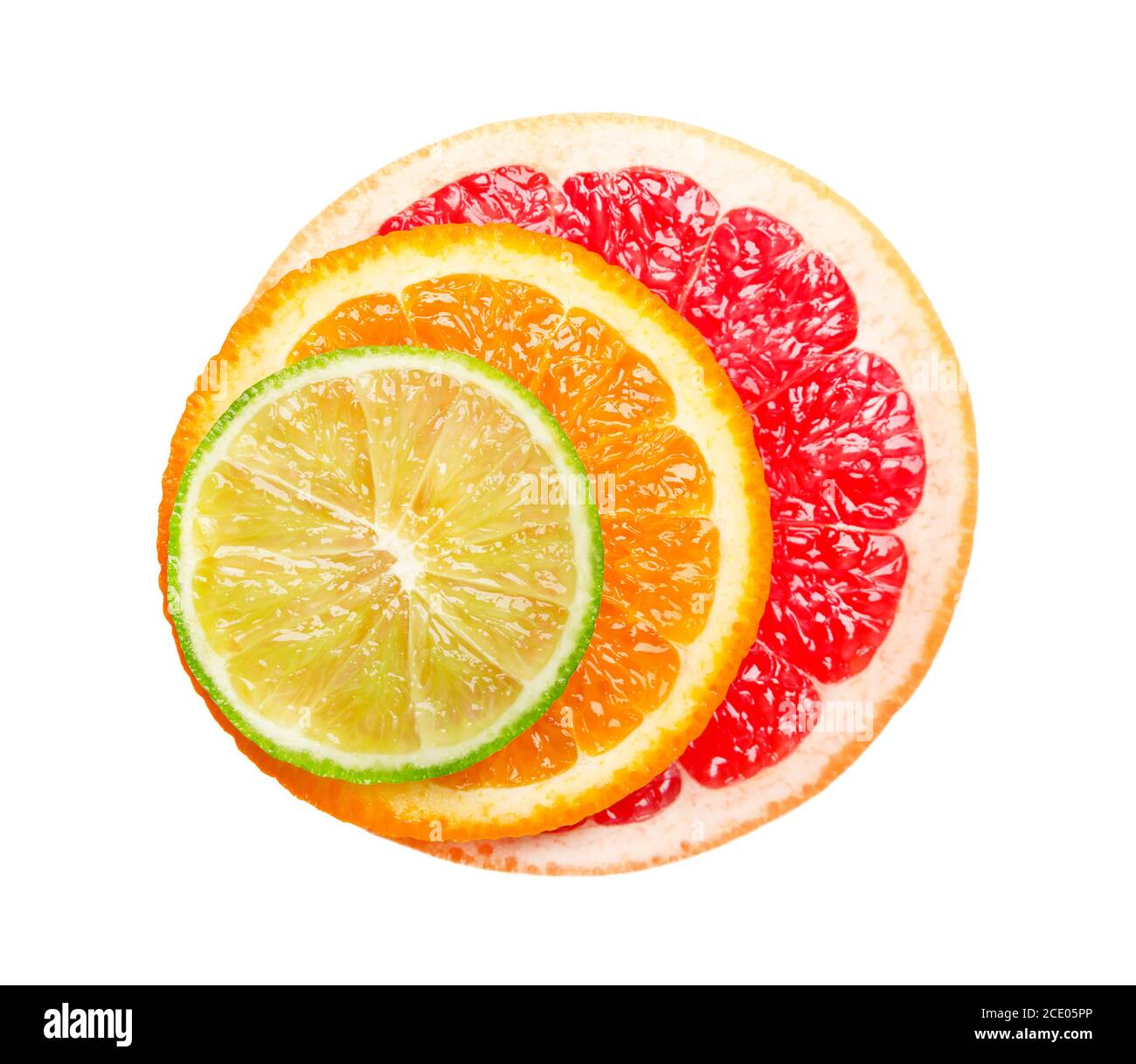 Grapefruit, orange and lime isolated on white background. Round slice of juicy and fresh grapefruit, orange and lime. With clipp Stock Photo
