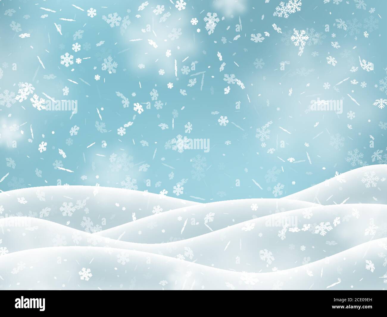 Falling snowflakes with snowdrifts. Stock Vector