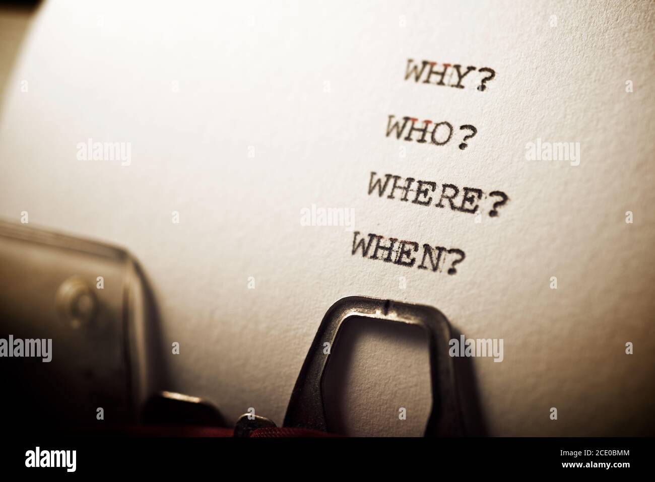 Why, who, where and when questions written with a typewriter Stock ...