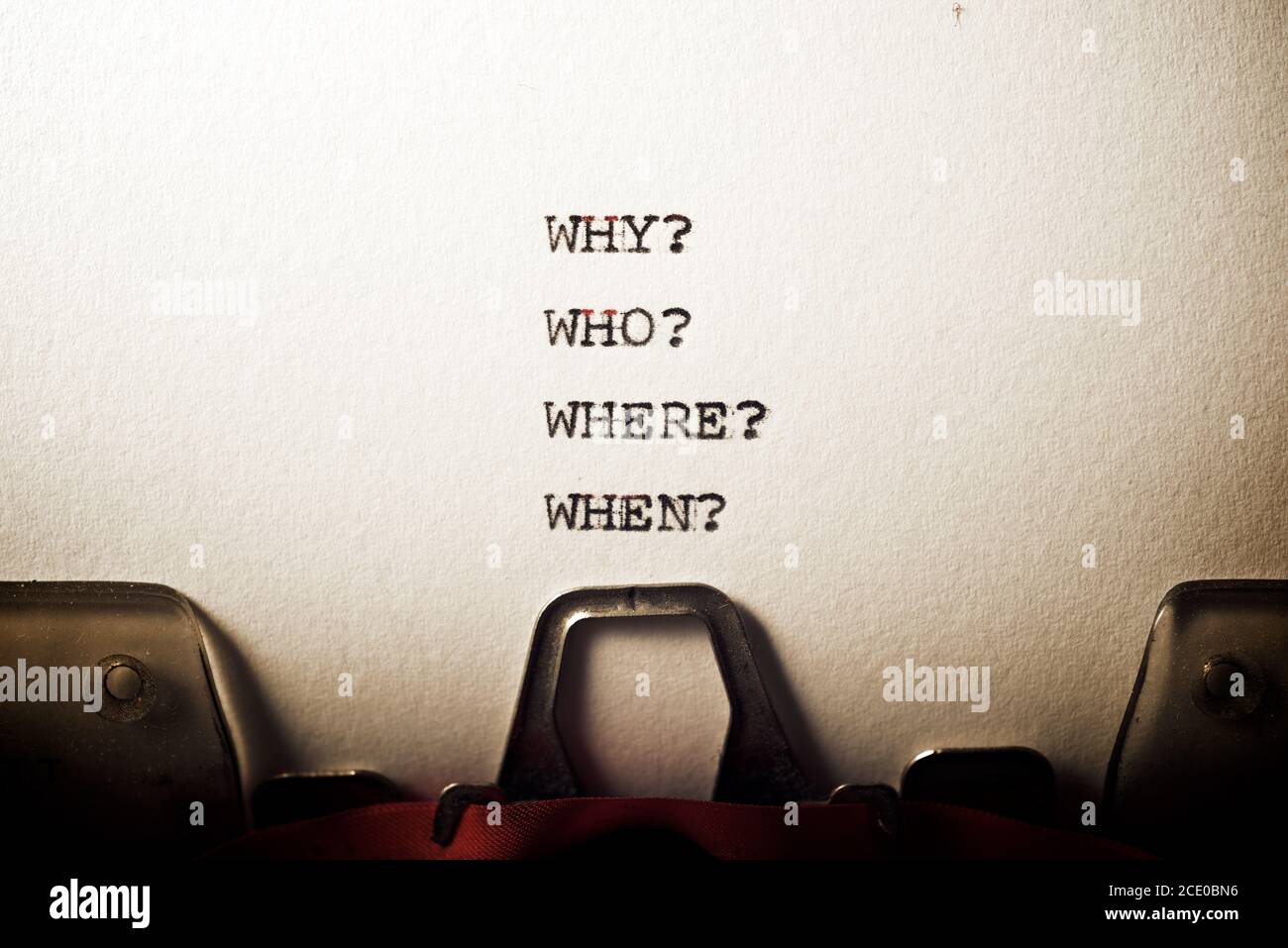 Why, who, where and when questions written with a typewriter Stock ...