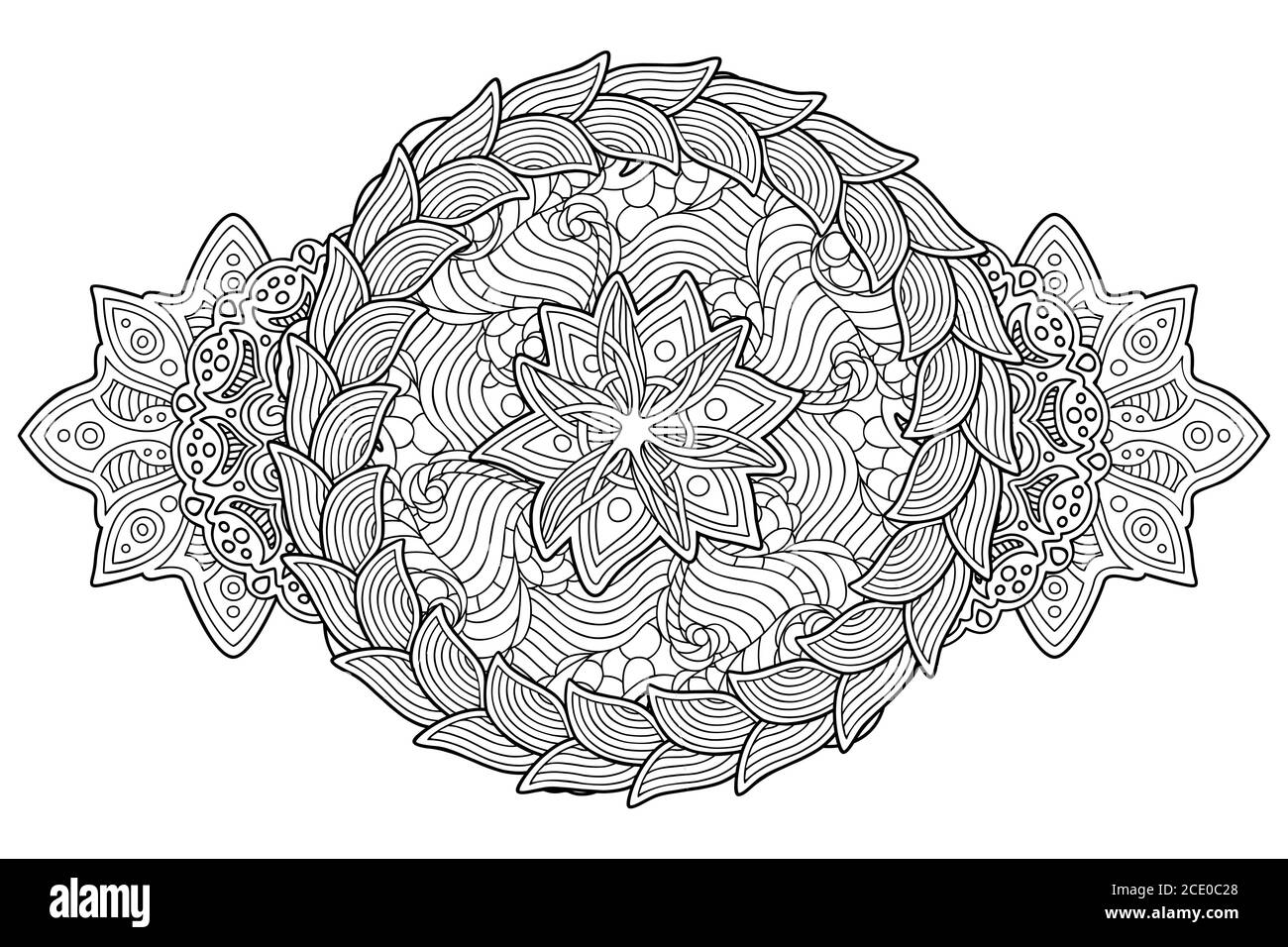 Isolated beautiful coloring book art with decorative wreath and flower in the center Stock Vector