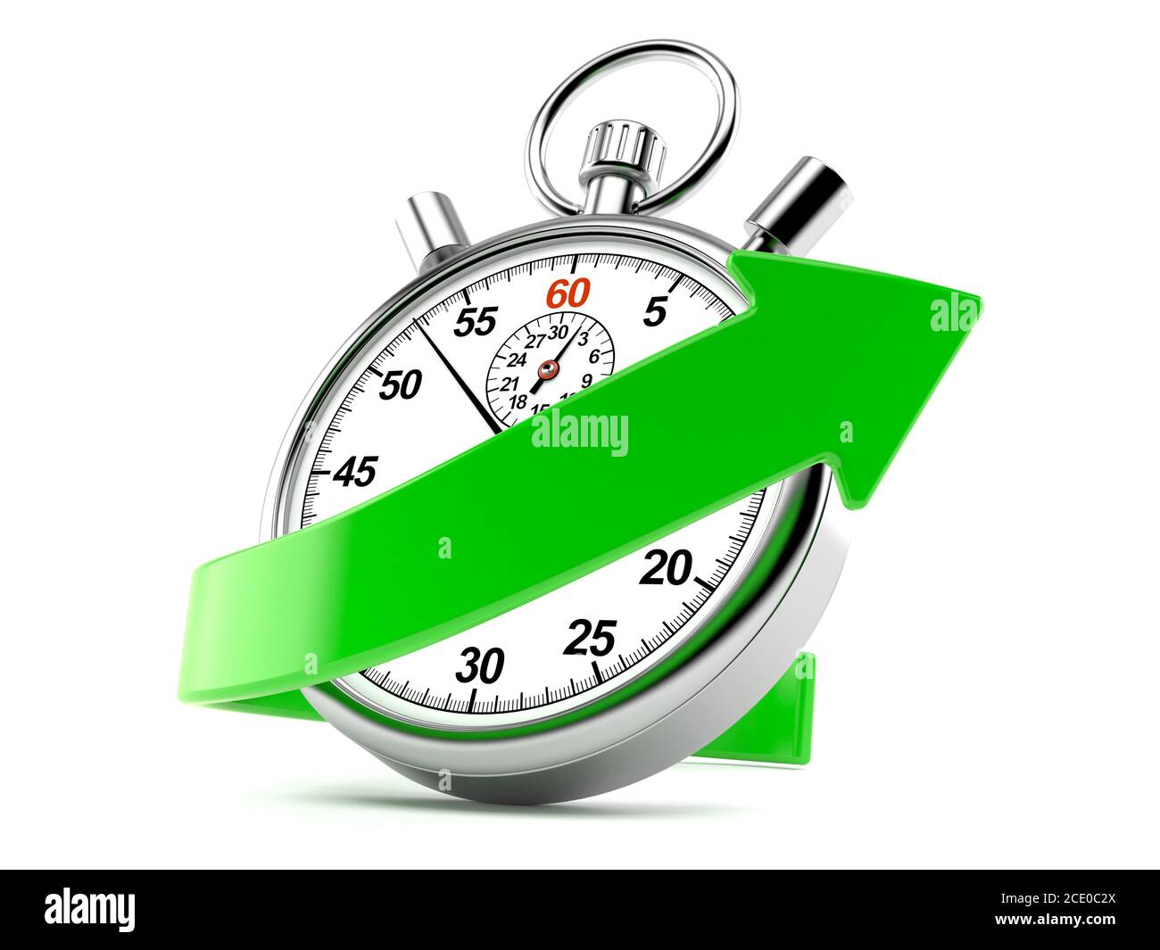 Stopwatch with green arrow isolated on white background Stock Photo - Alamy