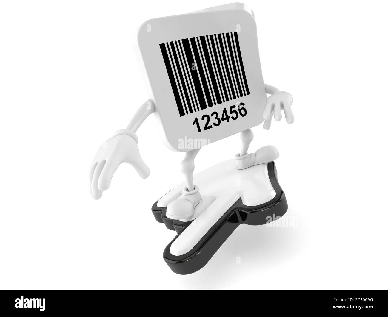 Barcode character surfing on cursor isolated on white background Stock ...