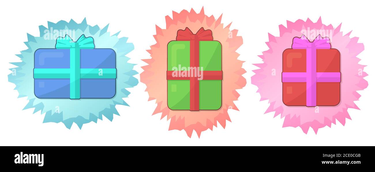 Beautiful icon collection for holidays with three different color gift boxes on white background Stock Vector