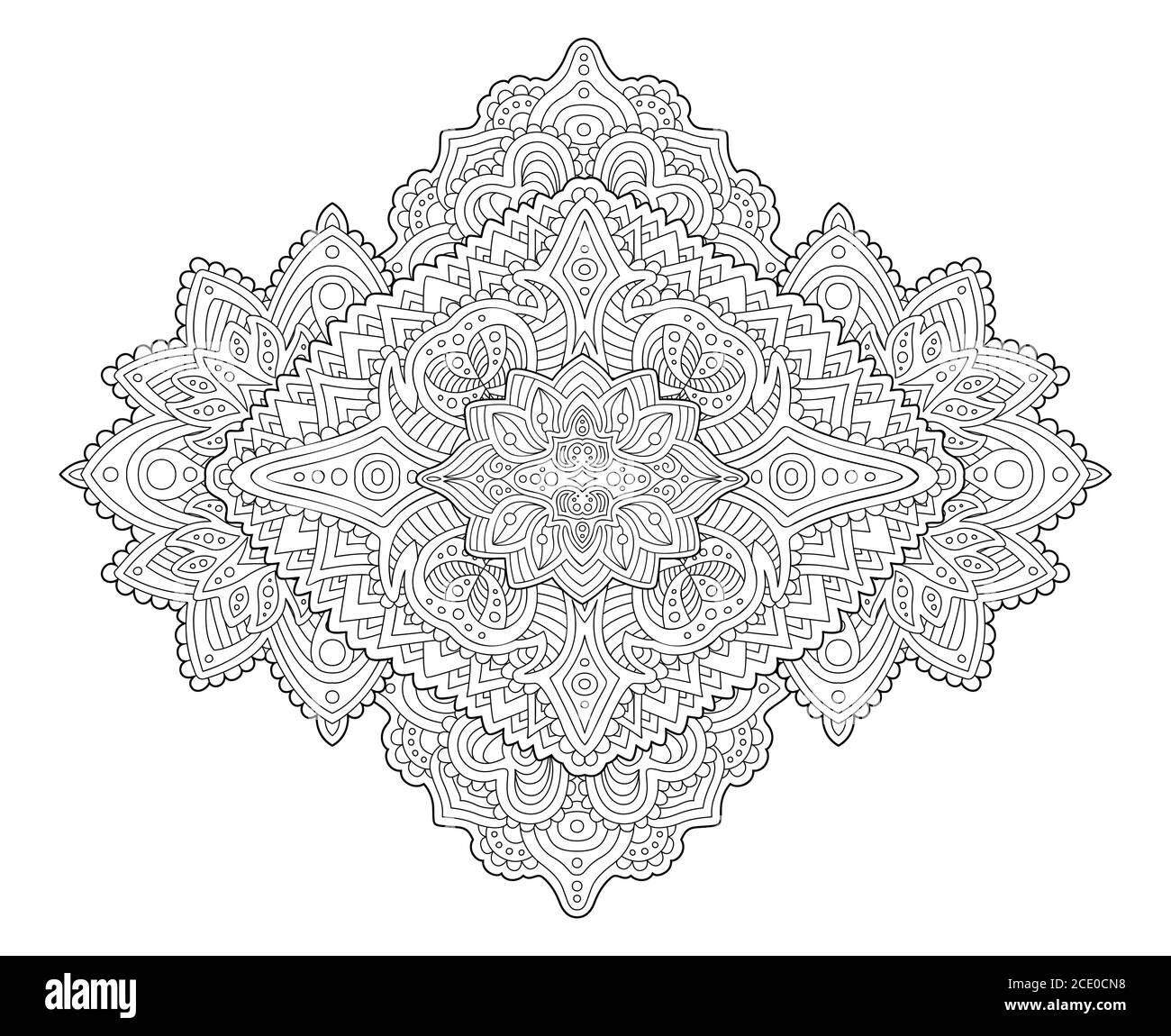 Beautiful coloring book page with detailed decorative abstract art on white background Stock Vector