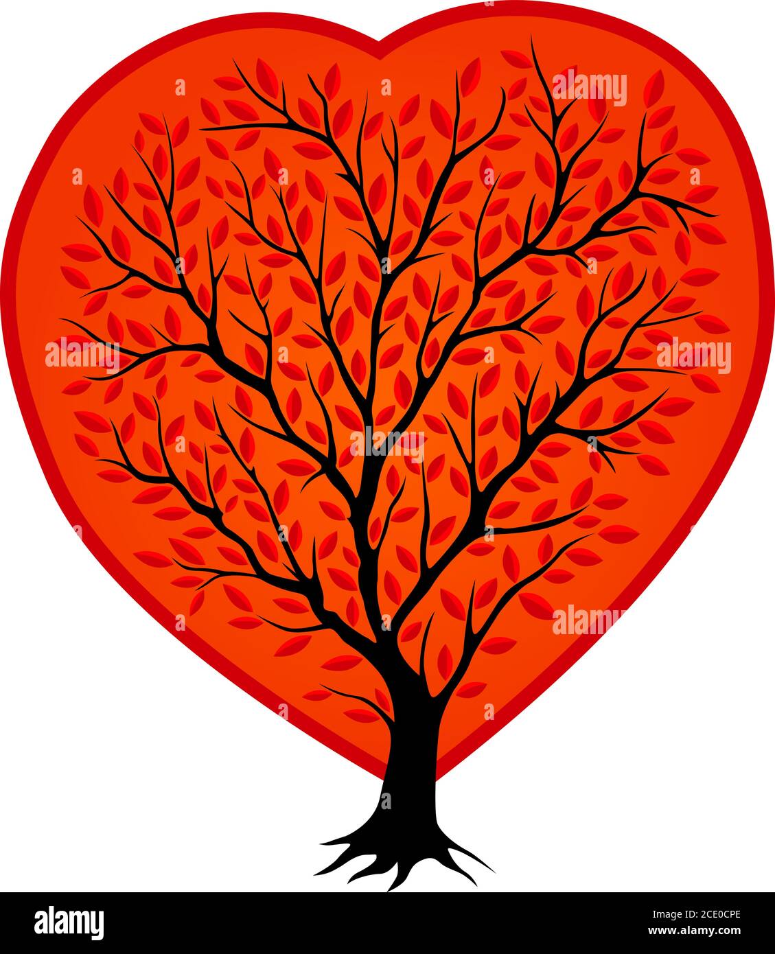 Beautiful clipart with black tree silhouette in the red shape of heart on white background Stock Vector