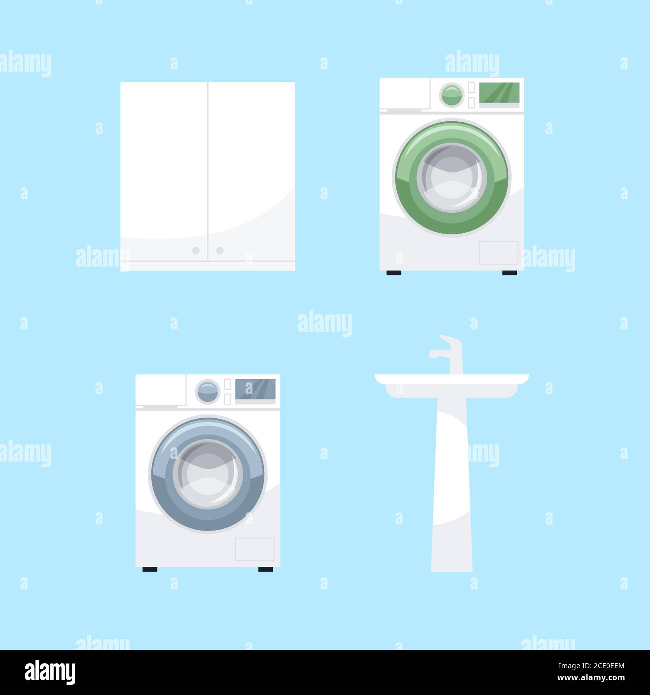 Bathroom furniture semi flat RGB color vector illustration set Stock ...