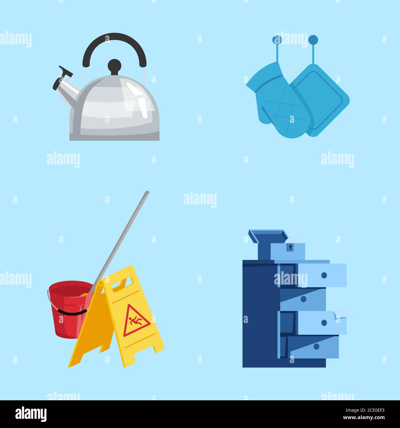 Kitchenware semi flat RGB color vector illustration set Stock Vector