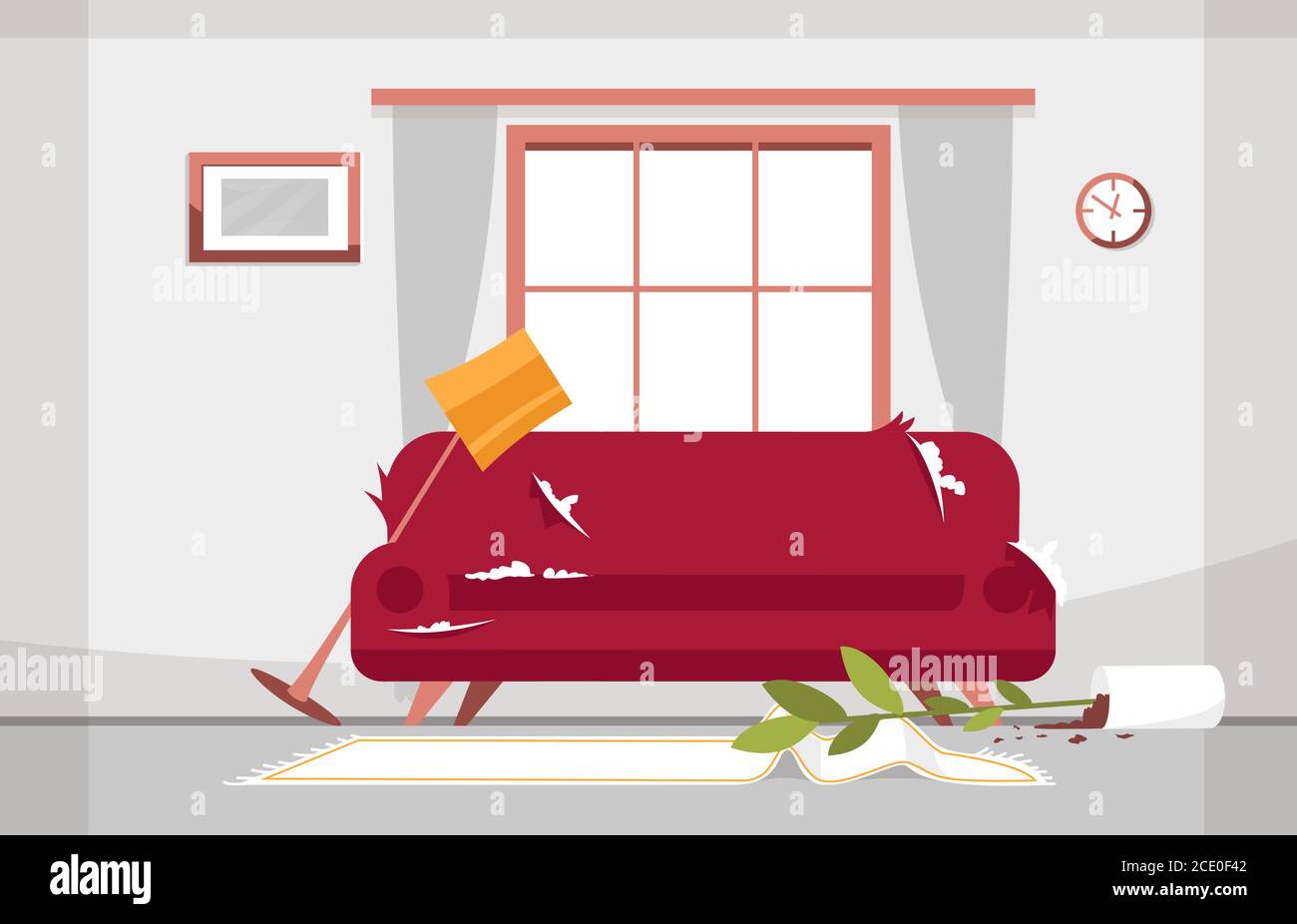 Mess in living room semi flat vector illustration Stock Vector