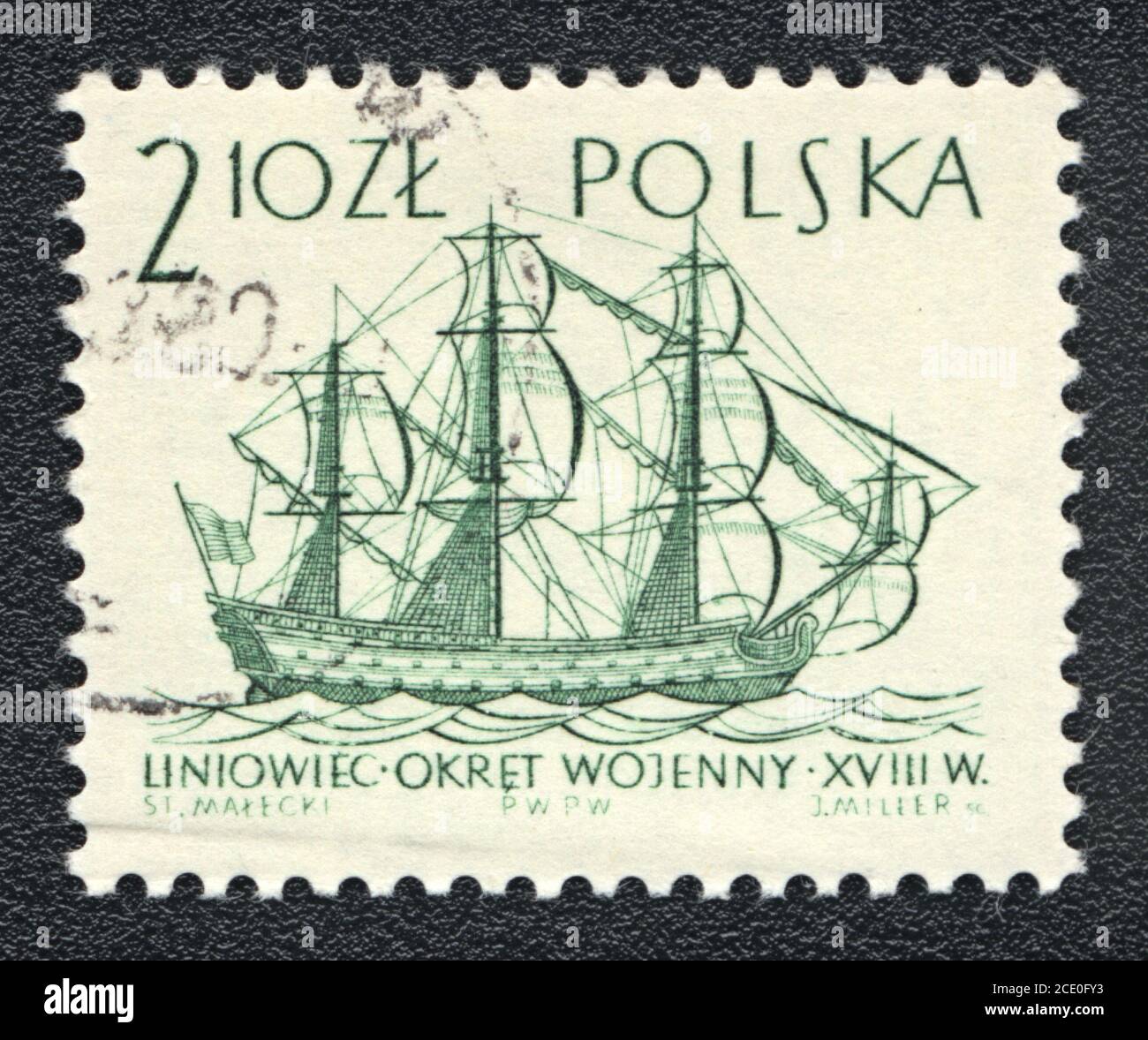 Postage stamp. Line ship XVIII century, series Sailing Ships, circa 1970 Stock Photo