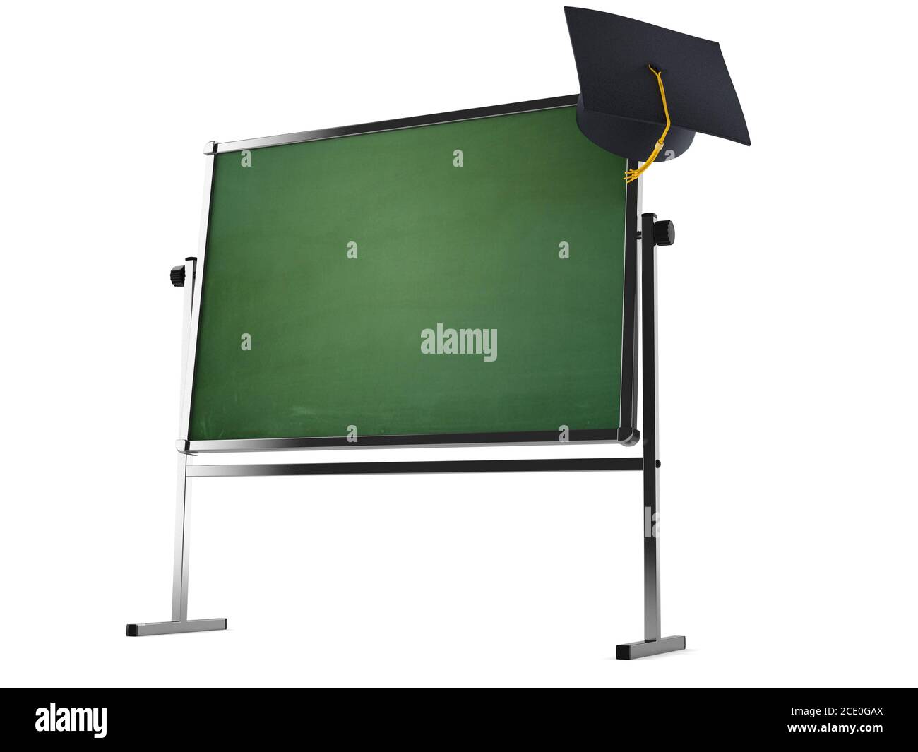 Blackboard with graduation hat isolated on white background Stock Photo