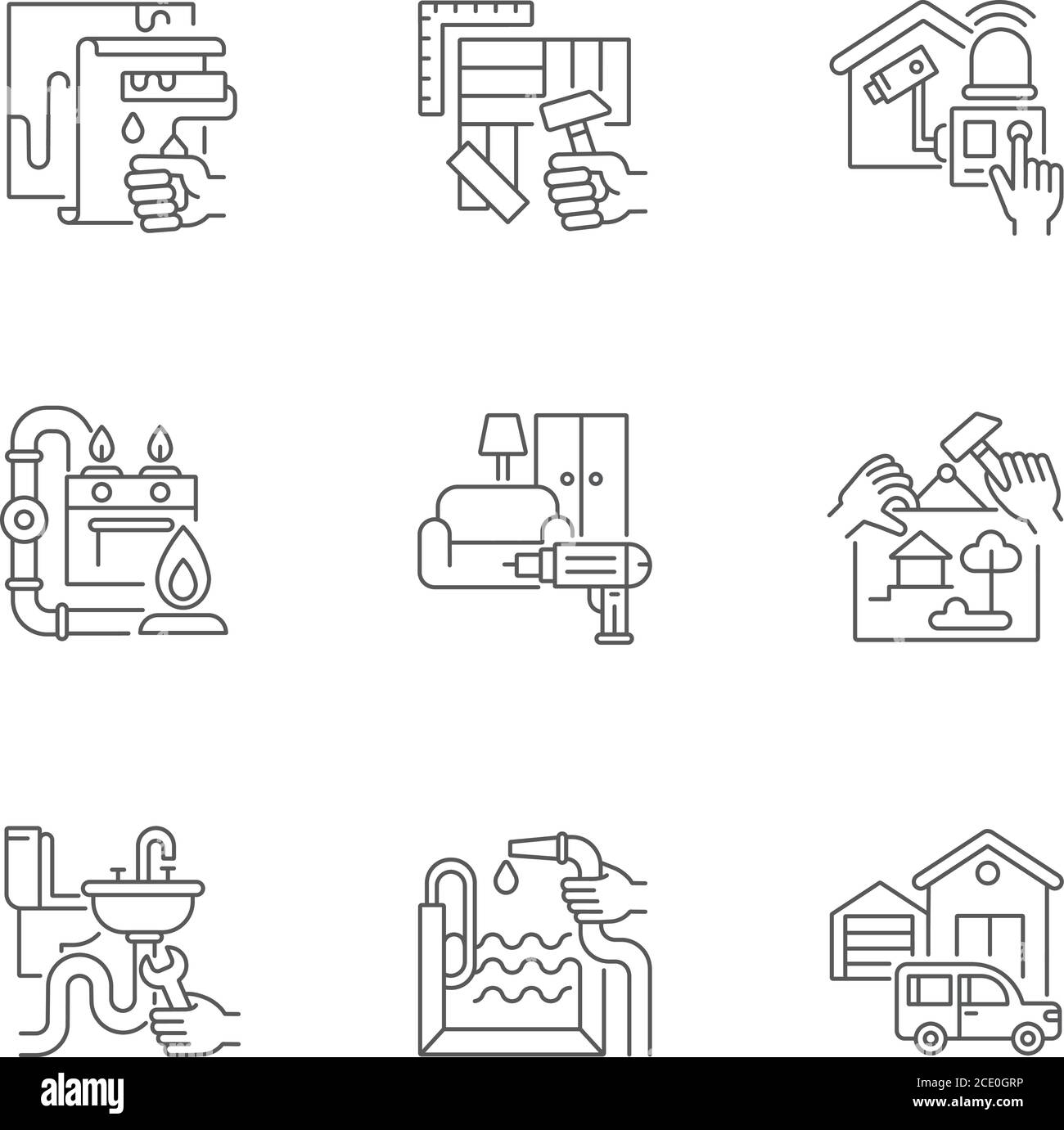 Home improvements linear icons set Stock Vector