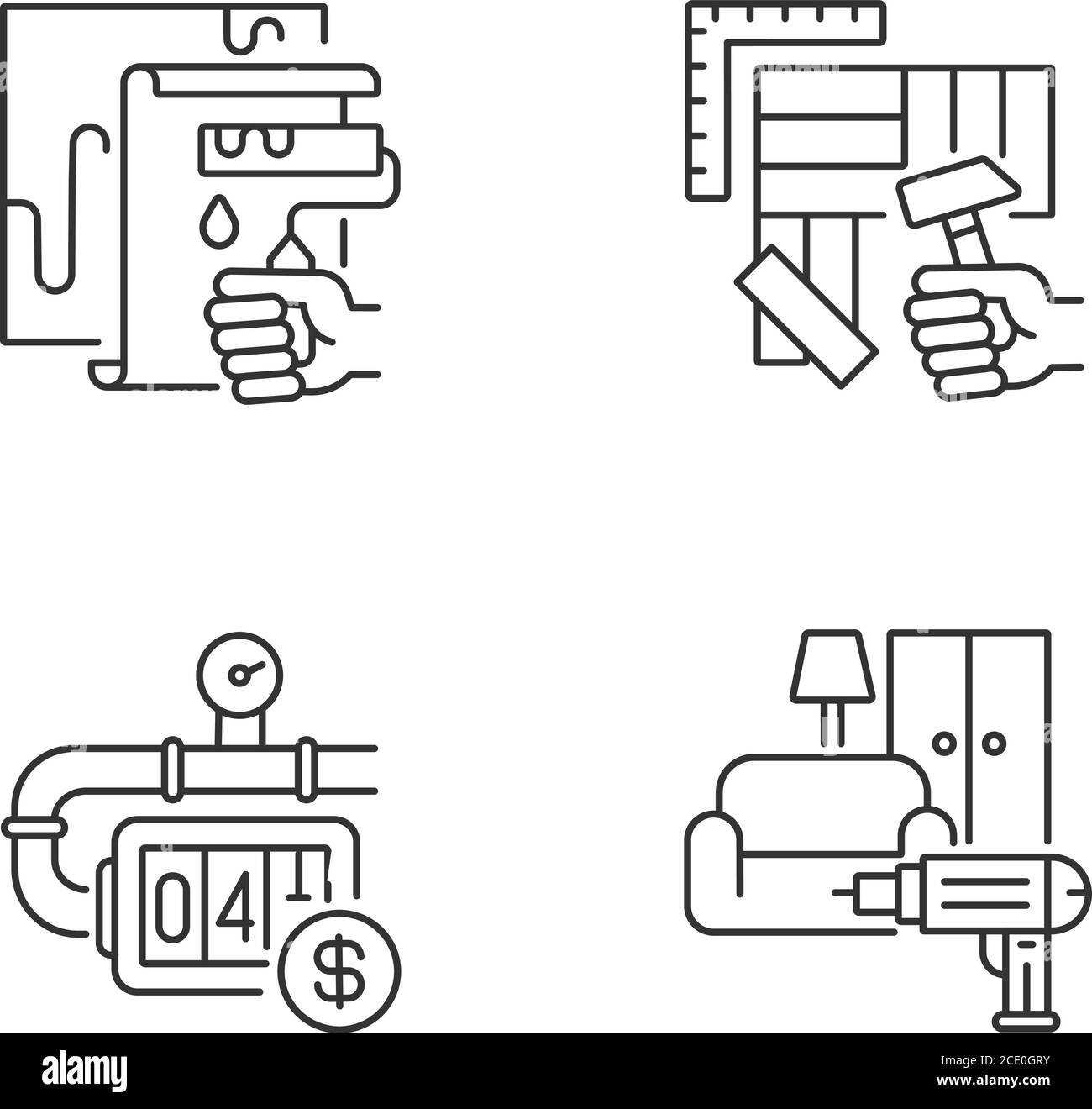 House renovations linear icons set. Stock Vector