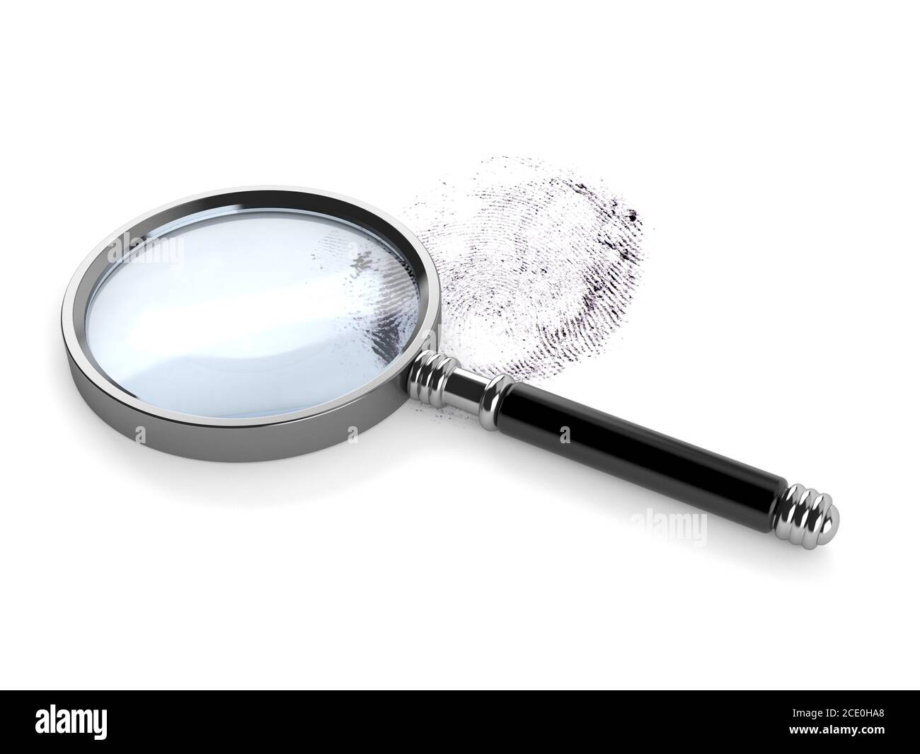 Fingerprint with magnifying glass isolated on white background Stock