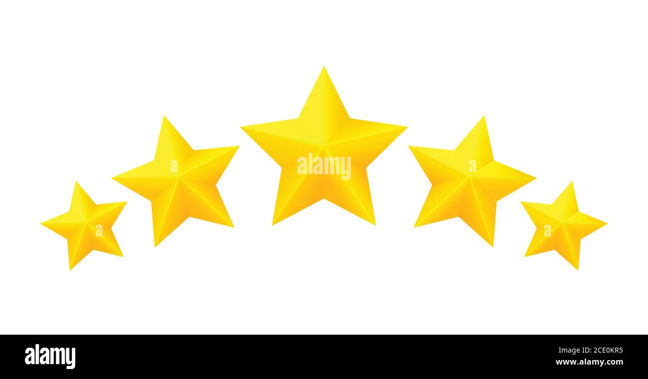 Five golden rating star vector illustration in white background. Stock Vector