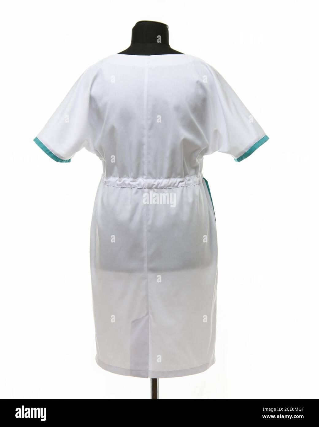 Female medical gown on a mannequin for clothes on a white background, rear view Stock Photo