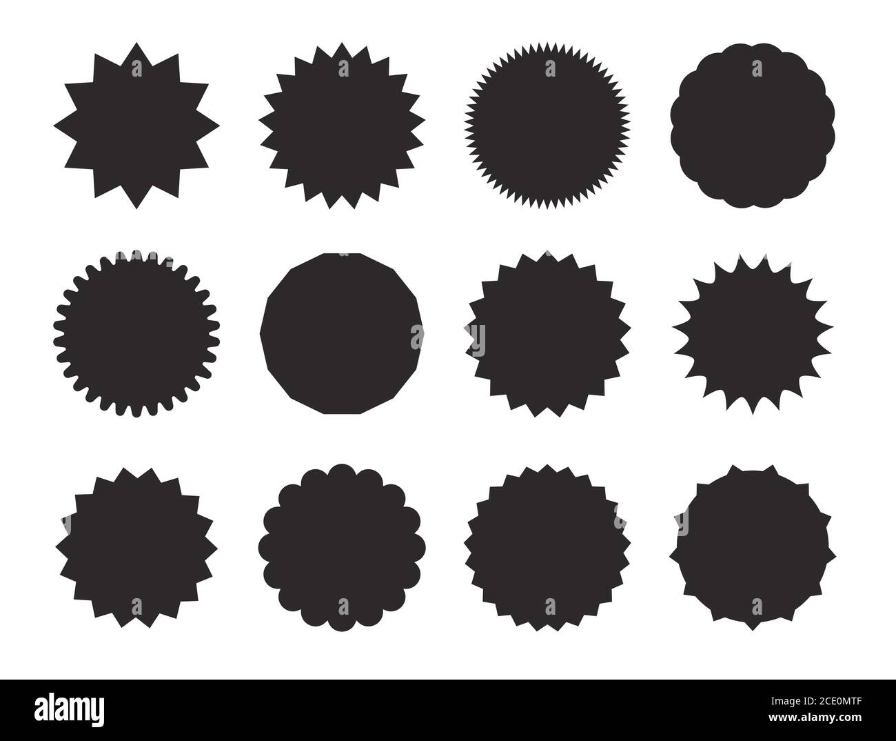 Starburst stickers. Black on white color. Simple flat style Vintage