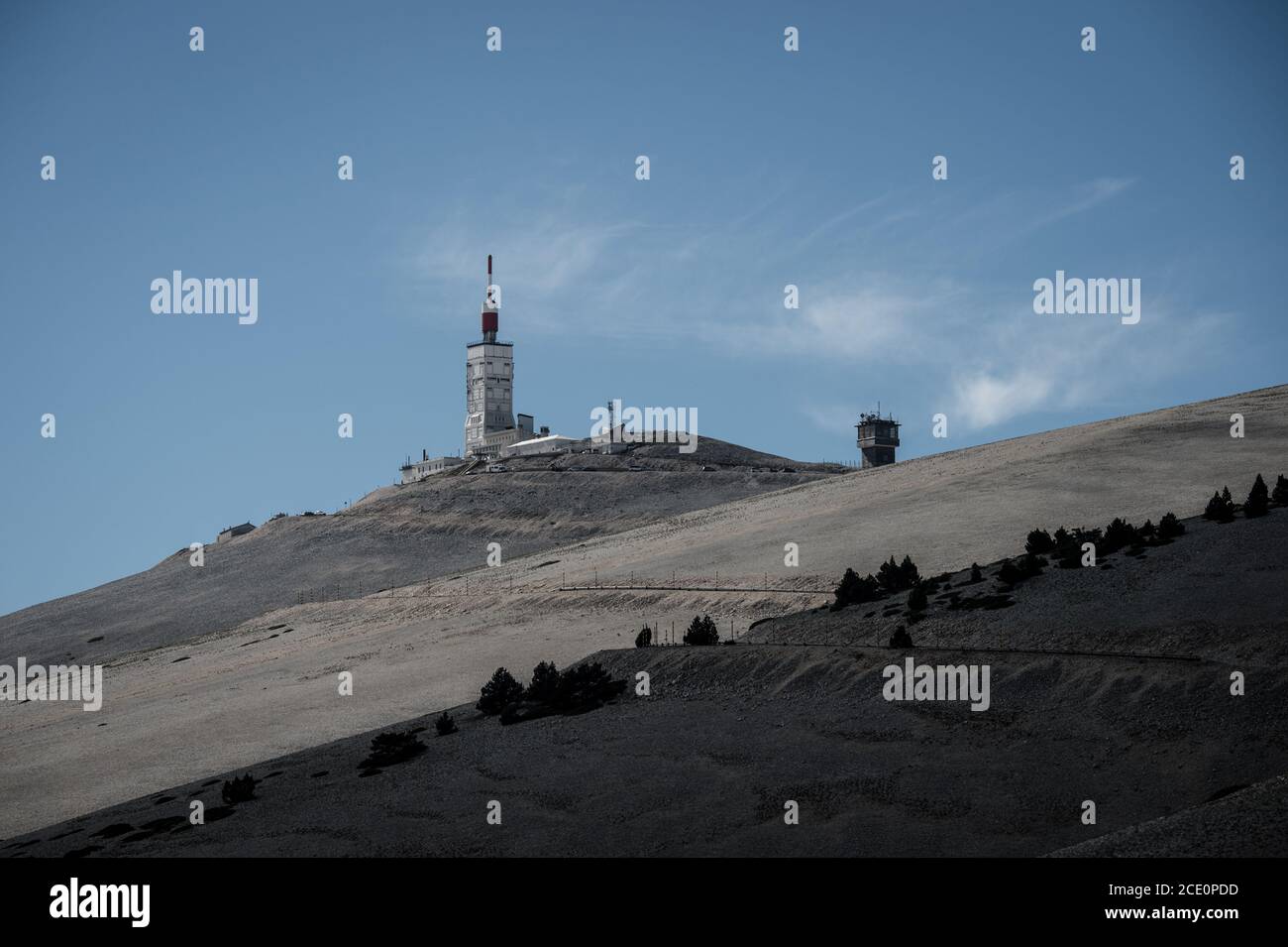 June, 2016. Mont Ventoux in the Provence region of southern France. It has gained fame through its inclusion in the Tour de France cycling race. Stock Photo