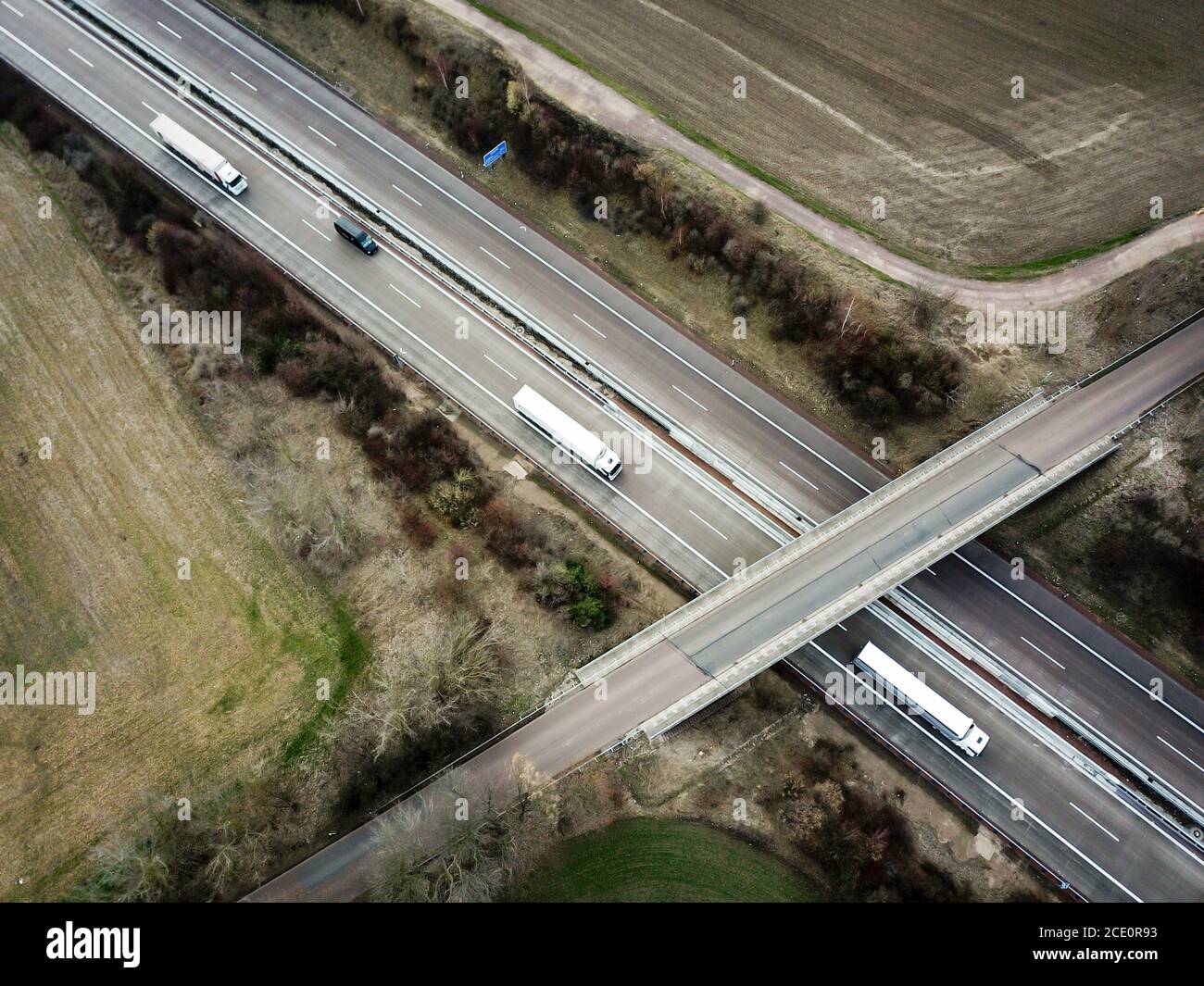 View of a freeway. Drones photo of a highway Stock Photo