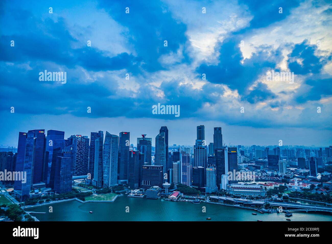 Group of buildings visible from the Marina Bay Sands Lookout Stock Photo
