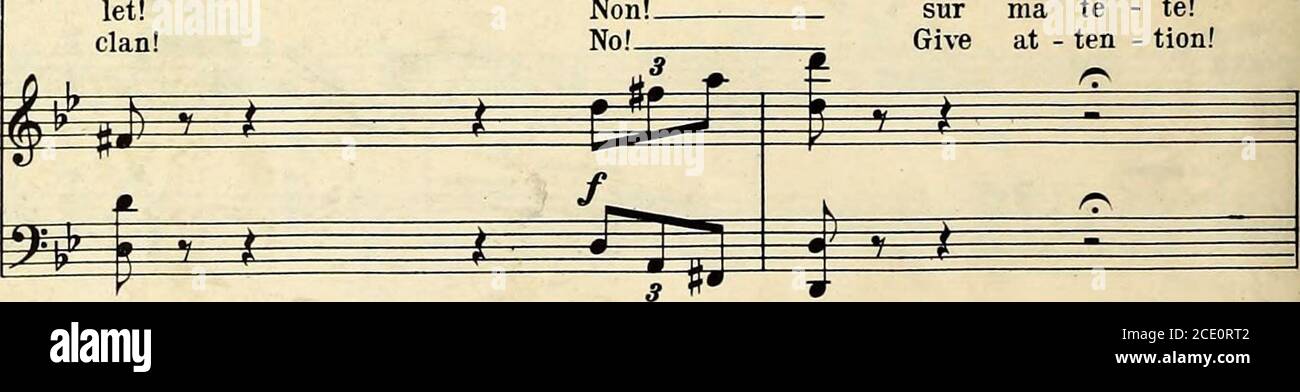 . Romeo and Juliet : opera in five acts . Gertrude. ^5 ^ J) P ^ ^ â Vous mo - f[uez -vbus?Are jou in jest? f I f ^ » Non!No! sur ma tè - te!Give at - ten - tion!. 13203 99 Allegro moderato. ^^^^Vm^ P P I n ff p M P ^ ^ ^ Un des Mon-tai-gus sest per - mis De ve - nir a - vec ses a - On this ver - y night we have seen A Mon - ta -gue with mock-ing ^ J) ^ I ^ ^ ^ ^ i> y ^ ^ P crefic. y-^^ 1) V I ^^ ^ ^ -j:j. f Un Gertrude. Greg-orio. ^ £^^ ^ i Mor mis A notre fèmien Within our man te! IJn Montai - gu! Un Montai - gu! sion! This ver-y night? This ver-y night! m ^ ^s M- mm r^^ if }i R 1 f 1 n 1^ Stock Photo