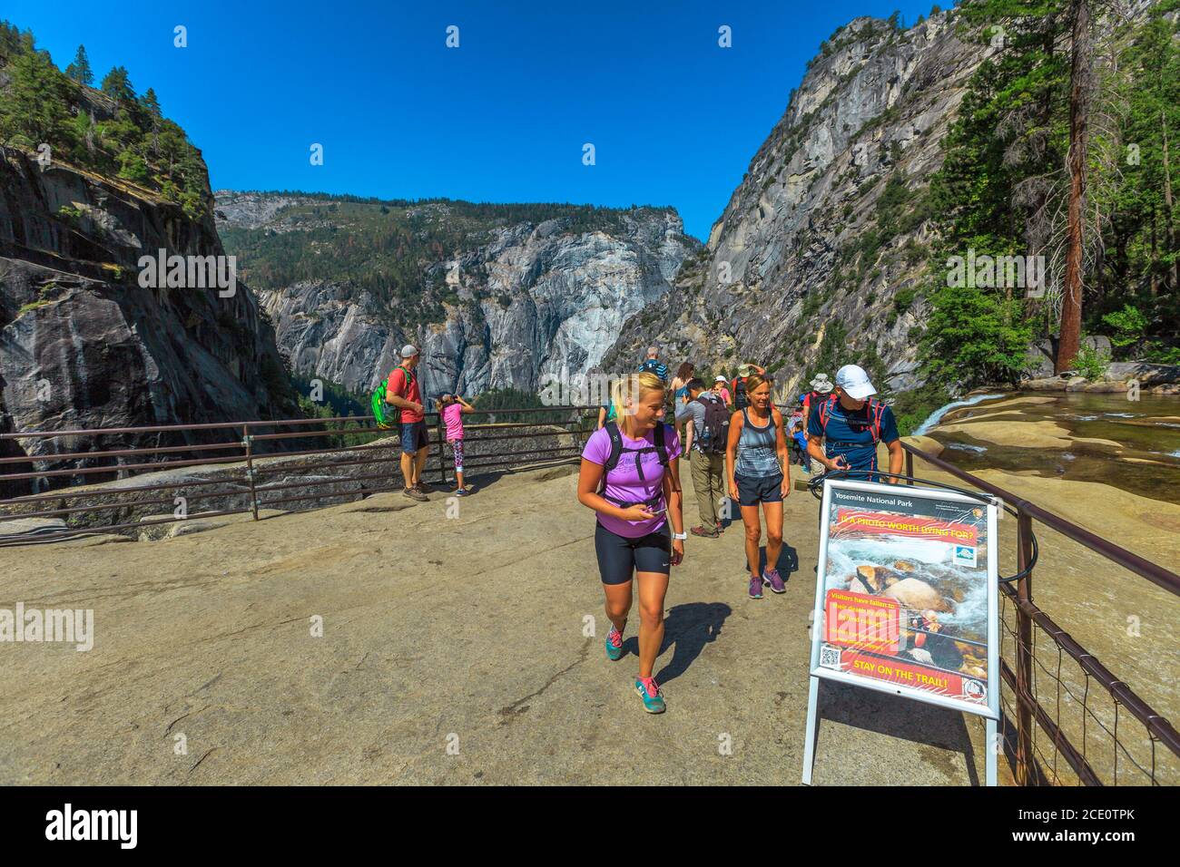 Yosemite, California, United States July 24, 2019 top view of Vernal Fall waterfall and