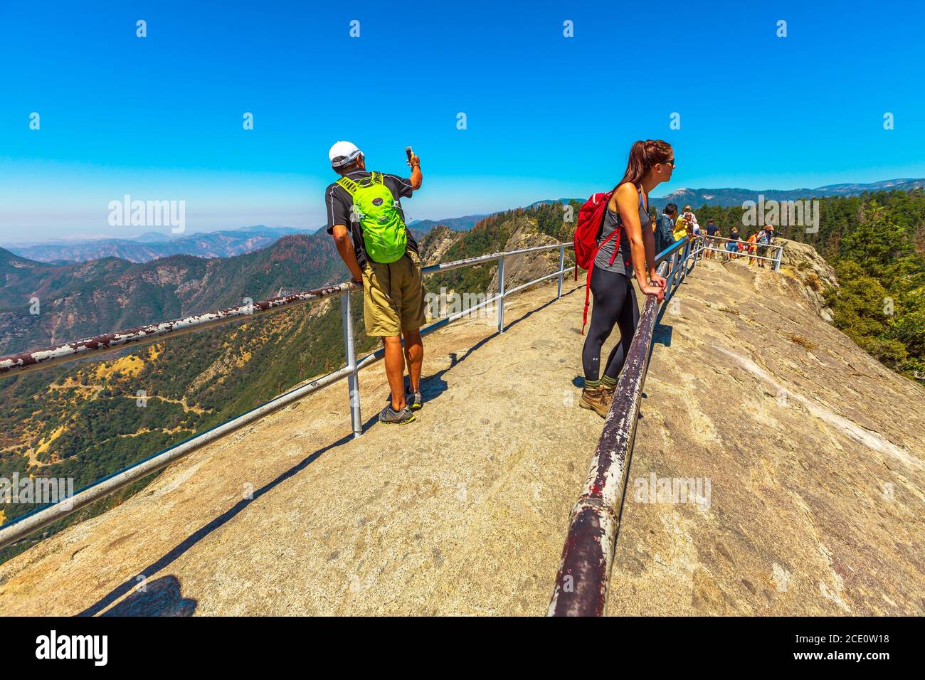 Sequoia National Park, California, United States - July 30, 2019:tourists in summer travel visiting Sequoia National Park. Top of Moro Rock trail in Stock Photo