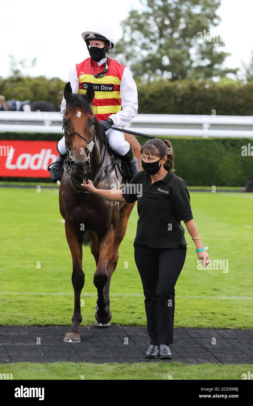 Chichester, UK. 30th Aug, 2020. One eyed Jockey Dr Guy Mitchell pictured winning at Goodwood Racecourse in the 5:20 GAY KINDERSLEY AMATEUR JOCKEYS' HANDICAP (DIV II) (Class 5). Sunday 30th August 2020. Credit: Sam Stephenson/Alamy Live News Stock Photo