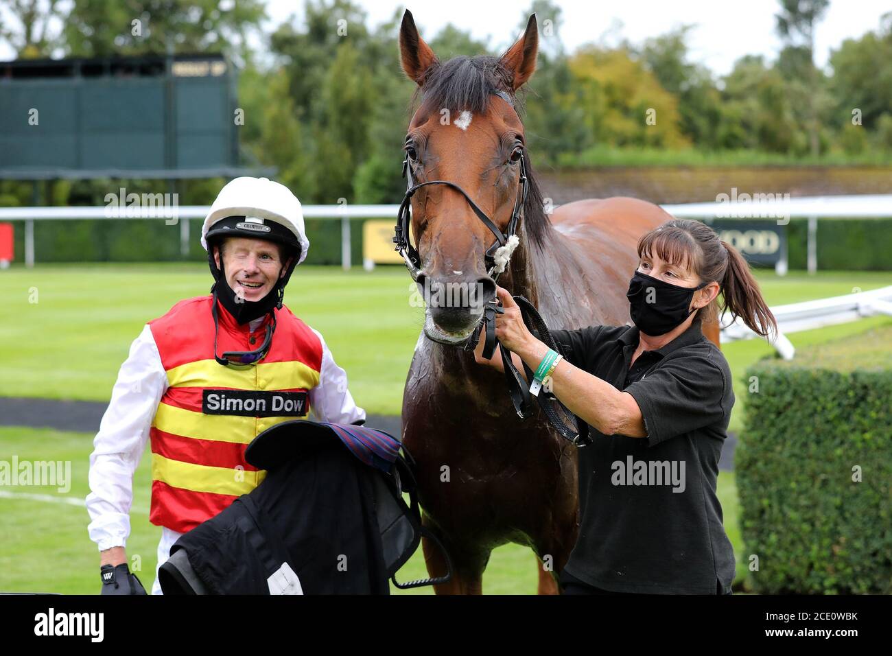 Chichester, UK. 30th Aug, 2020. One eyed Jockey Dr Guy Mitchell pictured winning at Goodwood Racecourse in the 5:20 GAY KINDERSLEY AMATEUR JOCKEYS' HANDICAP (DIV II) (Class 5). Sunday 30th August 2020. Credit: Sam Stephenson/Alamy Live News Stock Photo